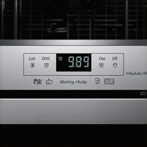 Close-up of a dishwasher control panel with error codes and sensors