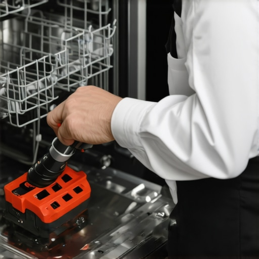 Professional technician performing dishwasher diagnostics with modern equipment