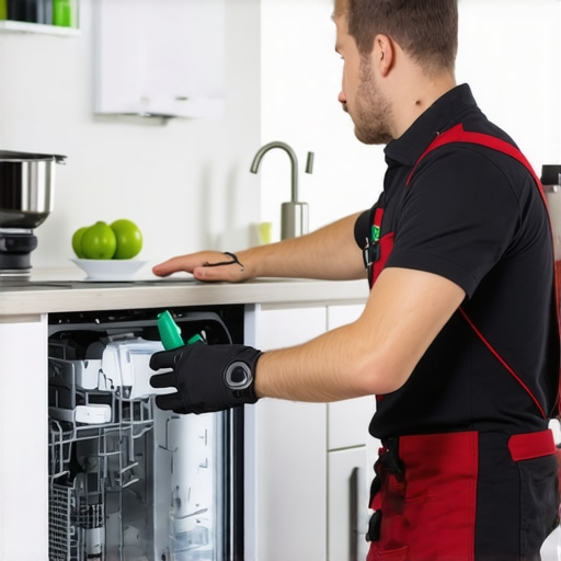 Technician testing dishwasher electrical components with diagnostic tools