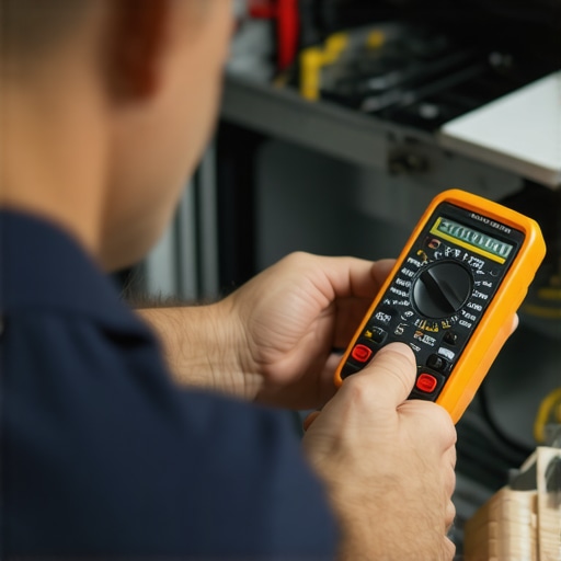 A person testing dishwasher electrical components with a multimeter