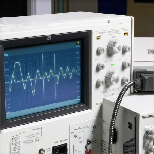 Technician analyzing electrical signal waveforms with an oscilloscope during dishwasher repair