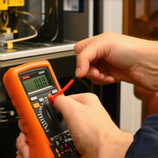 Professional Dishwasher Diagnostic Tools in Use Technician testing dishwasher wiring with a multimeter for warranty diagnostics