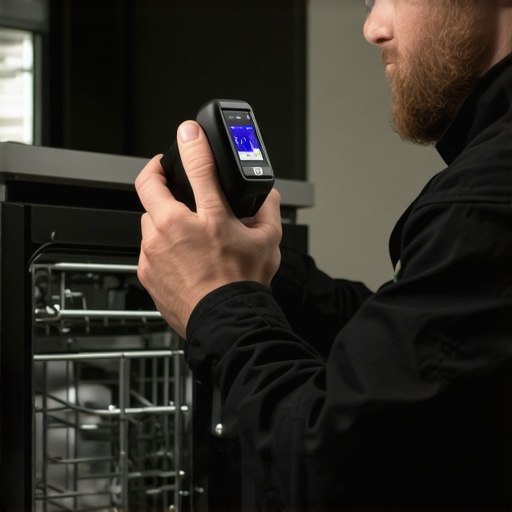 Thermal Imaging for Dishwasher Diagnostics Technician with thermal camera diagnosing dishwasher