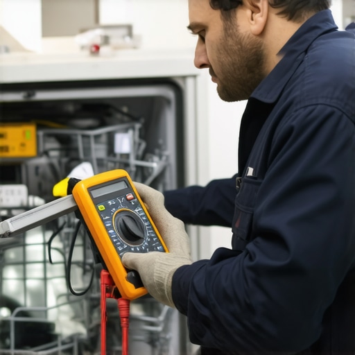 Dishwasher Diagnostic Tools in Use Technician testing dishwasher components with multimeter and scanner