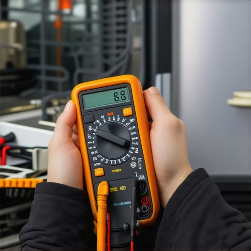 Person testing dishwasher component with multimeter during repair
