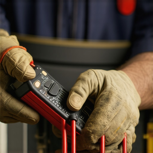 A person testing an appliance with a multimeter during repair process