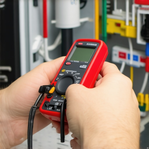 A technician measuring electrical components of a dishwasher with a digital multimeter.