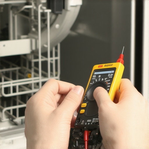 Using a multimeter for dishwasher diagnostics Person testing dishwasher electrical components with a multimeter