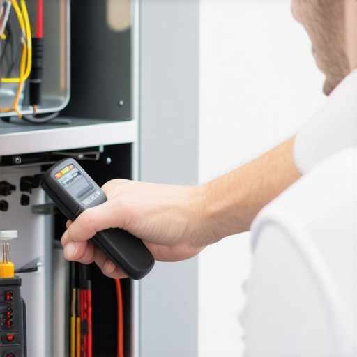 Using multimeter for appliance diagnostics Technician testing appliance electrical component with multimeter
