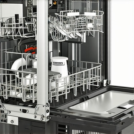 Step-by-step dishwasher troubleshooting process with tools and error codes visualization.