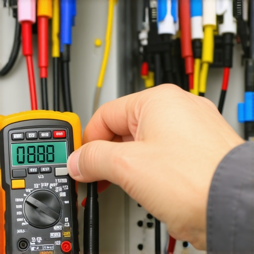 Technician using multimeter to diagnose dishwasher component