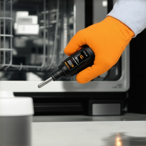 Technician using diagnostic tool on dishwasher