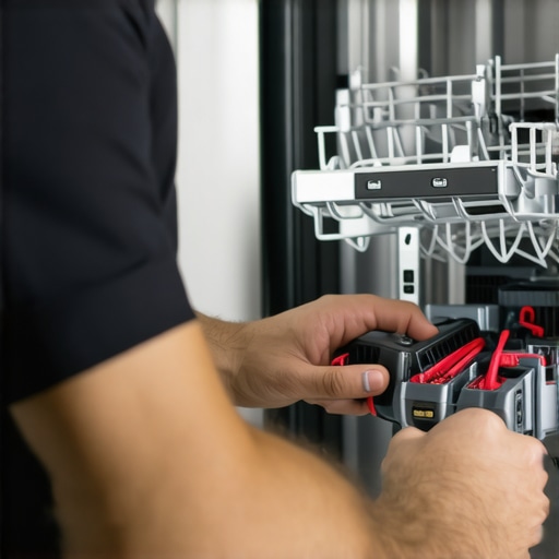 Technician performing advanced diagnostics on a dishwasher with specialized tools