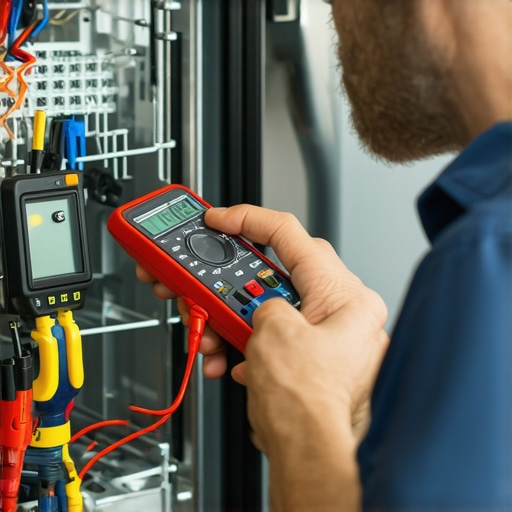Using a Multimeter for Dishwasher Troubleshooting Technician testing dishwasher wiring with a multimeter during maintenance.