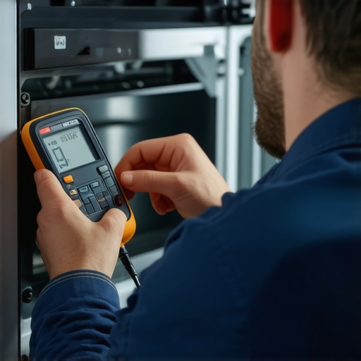 Technician testing dishwasher components with precision tools