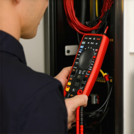 Technician testing electrical components of a dishwasher using a multimeter
