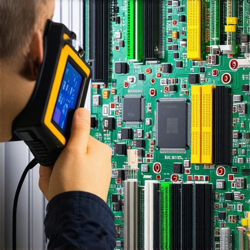 Technician inspecting dishwasher circuit with thermal camera showing heat variations