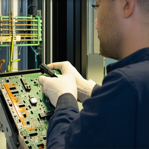 Inspecting a Damaged Dishwasher Control Board Technician examining a dishwasher control board with signs of damage