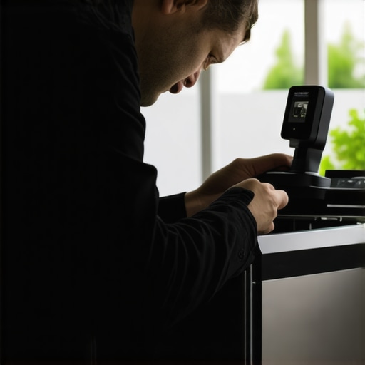 Technician using a thermal camera to check dishwasher sensors during repair.