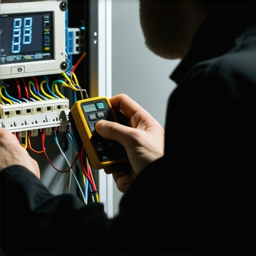 Technician using a digital multimeter to test a dishwasher control board for shorts
