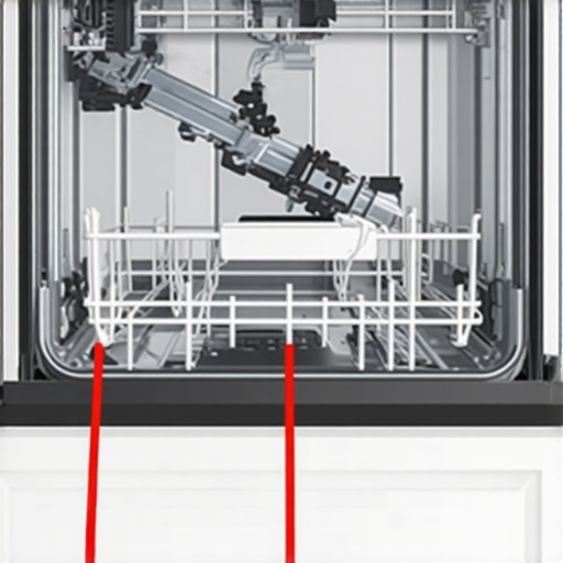Illustration of dishwasher components with testing points for troubleshooting.