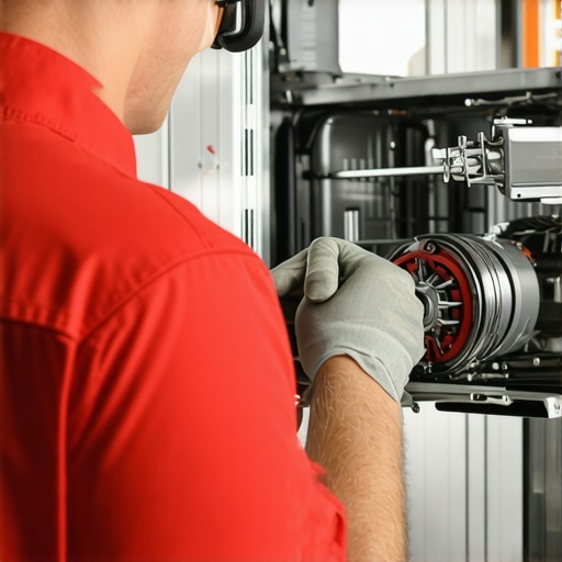 Technician inspecting the drive belt and motor brushes inside a dishwasher for potential issues.