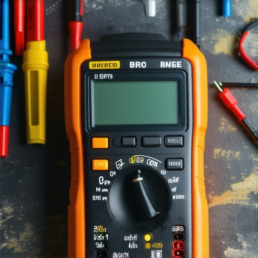 A digital multimeter with Bluetooth connectivity displaying voltage readings