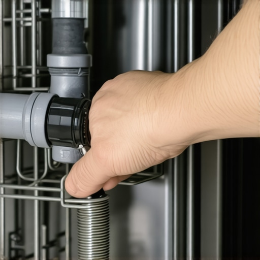 Person examining dishwasher drain hose for cracks and clogs