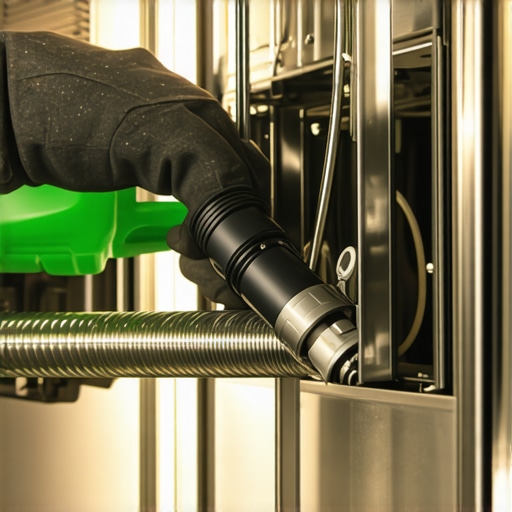 Person checking dishwasher drain hose for clogs and kinks with flashlight and tools