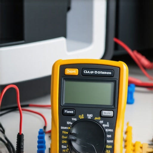 Close-up image showing a multimeter testing voltage on a dishwasher control board connector