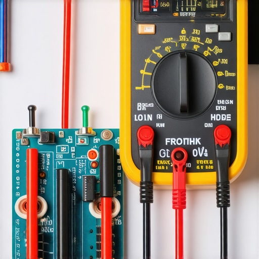 A digital multimeter measuring electrical voltage on a dishwasher control board