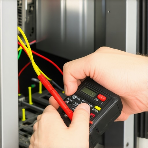 Person measuring dishwasher wiring with a multimeter