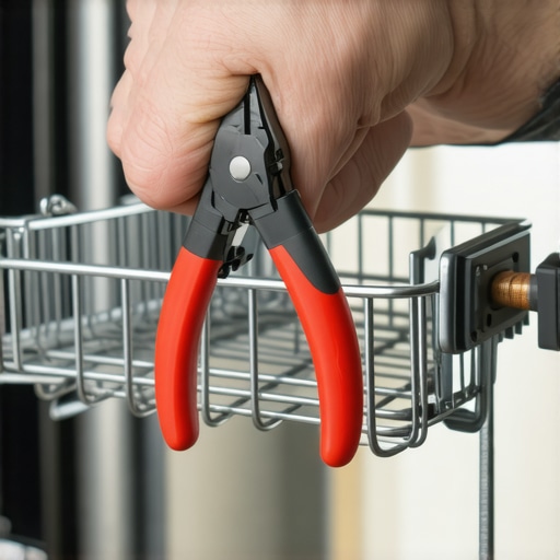 Hand installing a new dishwasher rack clip using pliers