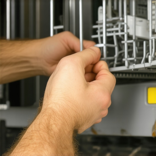 Close-up of a hand installing a new dishwasher door gasket
