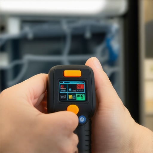 Person using a thermal leak detector inside dishwasher to find uneven hot spots.