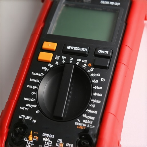 A hand holding a digital multimeter testing a dishwasher wire connector