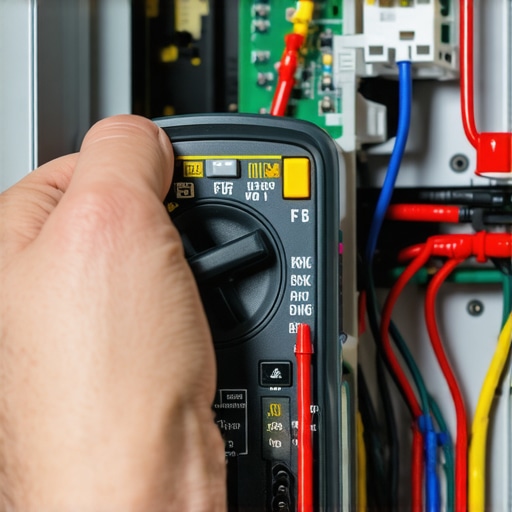 Hand holding a digital multimeter testing dishwasher control board