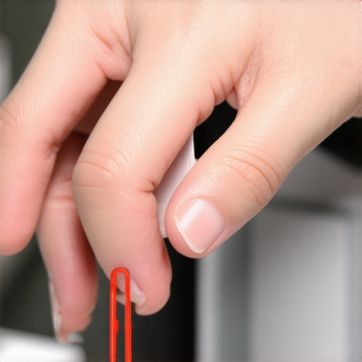 Hand using a paperclip to clear dishwasher spray nozzle