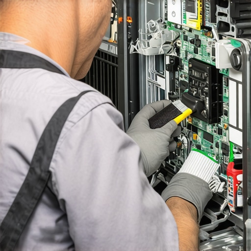 Technician carefully cleaning a circuit board with alcohol and brush.