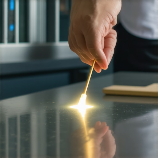 Person using a toothpick and flashlight to clean dishwasher float