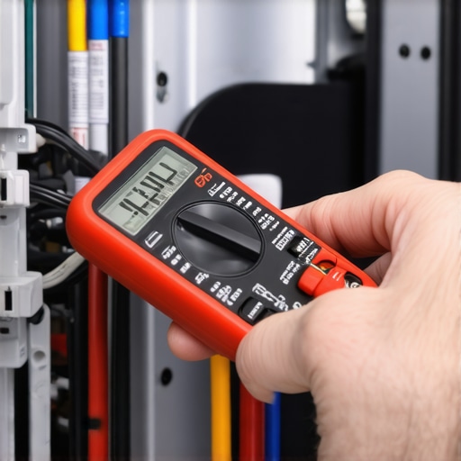 Person testing dishwasher wiring with a multimeter for maintenance