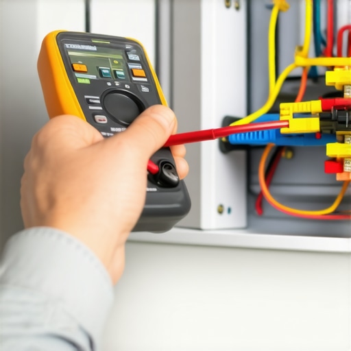 Technician testing wiring in a dishwasher with a multimeter