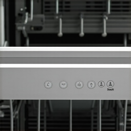 Close-up of a dishwasher's control panel with buttons and cycle selector, showing manual operation options
