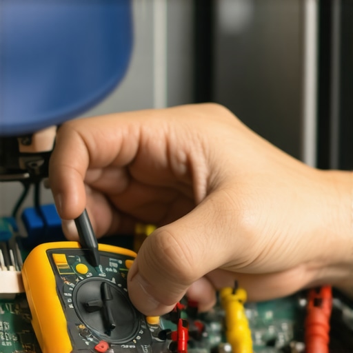 Professional technician testing a dishwasher’s control board using a multimeter