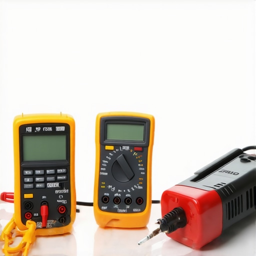 Close-up of multimeter and infrared thermometer used in appliance diagnostics