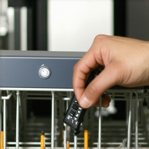 Technician testing dishwasher sensor with multimeter