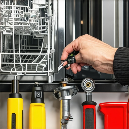 Person checking dishwasher drain hose for blockages