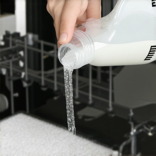 Person pouring vinegar into dishwasher to remove mineral deposits