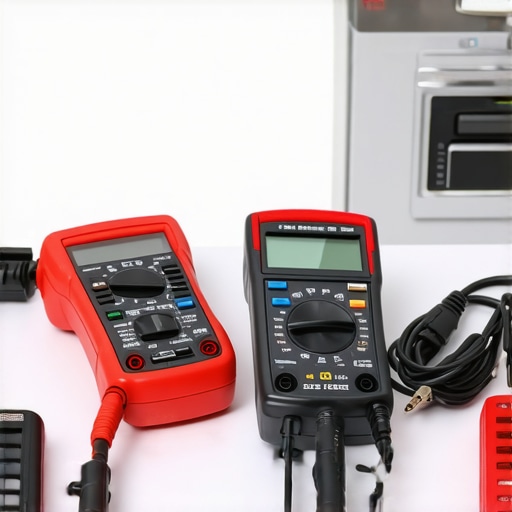 Tools for diagnosing dishwasher issues, including multimeter and inspection camera, ready for repair work.