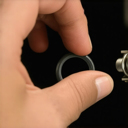 Close-up of a hand installing a new rubber O-ring on a sump pump fitting during repair